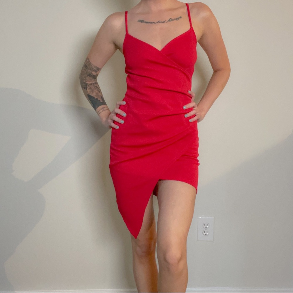 Asymmetrical Red Mini Dress